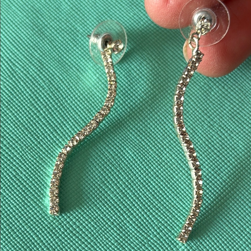Silver Tone and CZ Dramatic Drop Earrings
